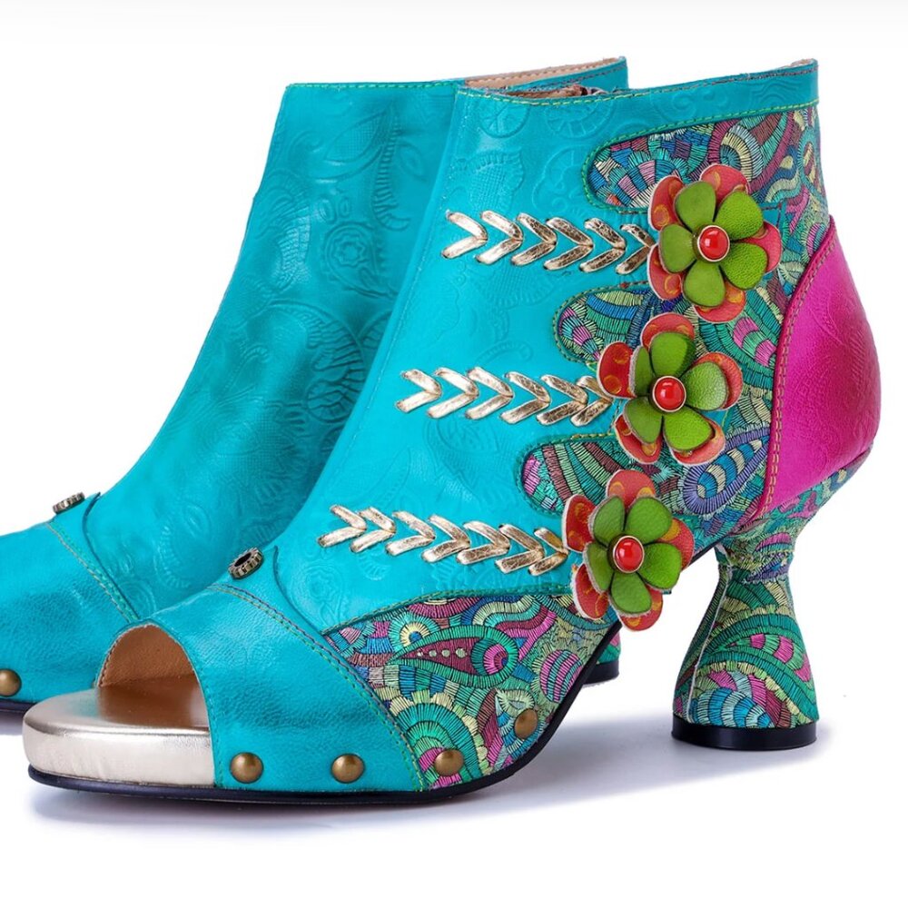 Unique Handmade Tropical Bloom Embroidery Booties